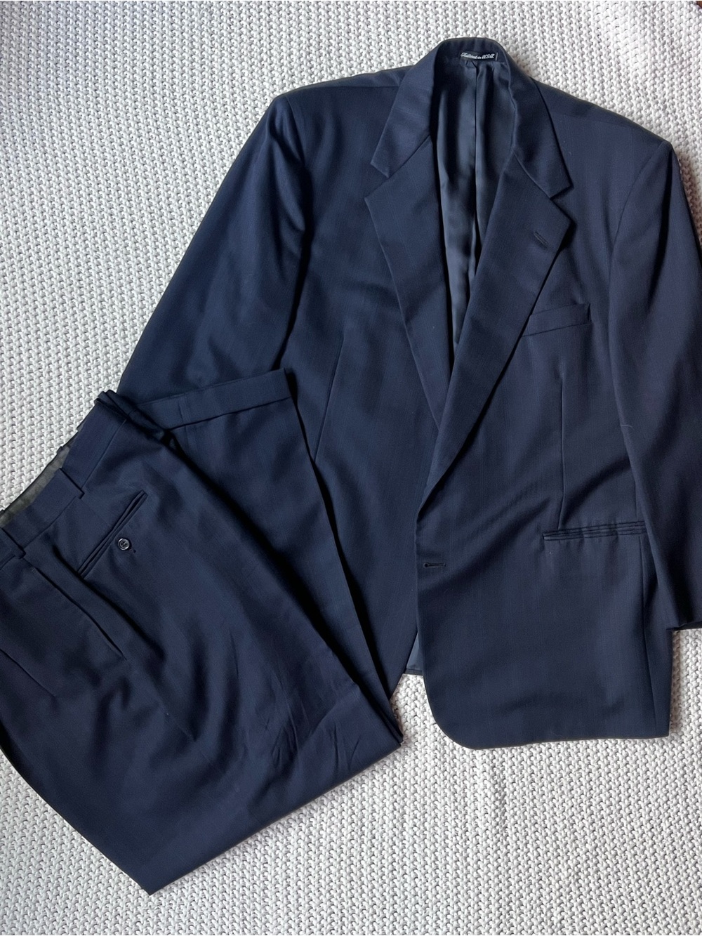 Tom James Executive Collection 100% Wool Custom Tailored Navy Suit 48L